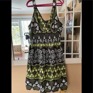 Beaded pretty green print dress.